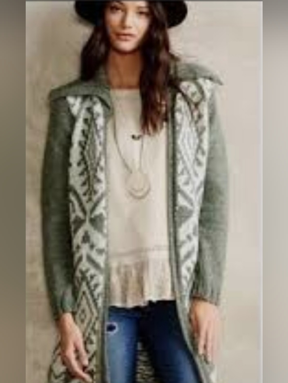 Anthropologie Moth Green Patterned Women's Sweater